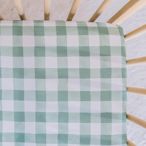 Cot Waterproof Sheet - Green Gingham