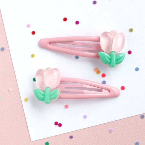 Pink Tulip Hair Clips