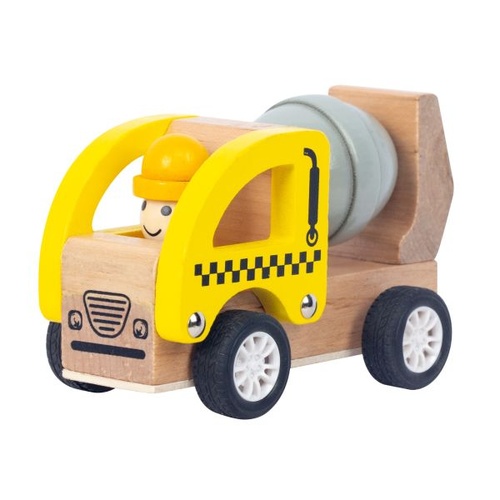 Wooden Pull Back Construction Vehicle - Concrete Mixer