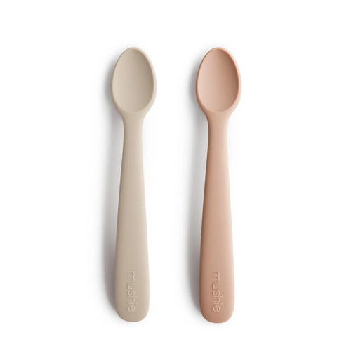 Mushie Silicone Baby Feeding Spoons - Blush/Shifting Sand