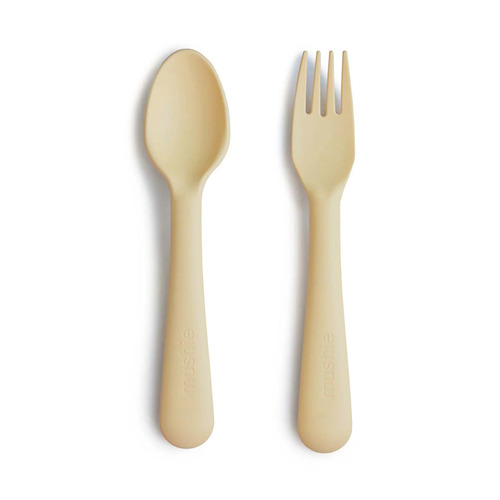 Mushie Fork And Spoon Set - Pale Daffodil