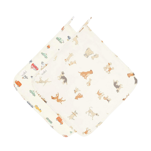 2 pack Muslin Baby Washcloths - Puppy Love