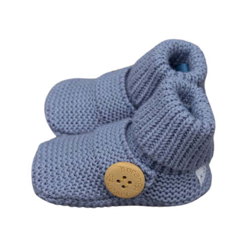 Cotton Knit Button Booties - Dusty Blue [Size : 0-3mths ]