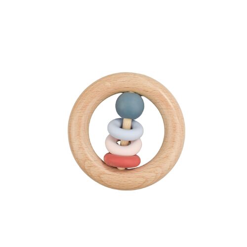 Silicone + Wood Teether Ring - Red