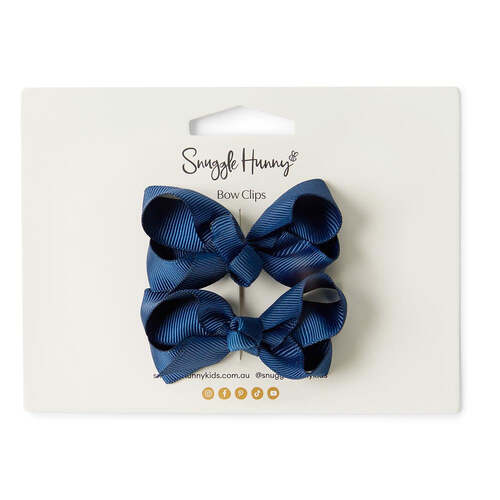 Piggy Tail Bow Clips - Navy