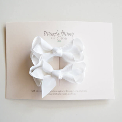 Piggy Tail Bow Clips - White 