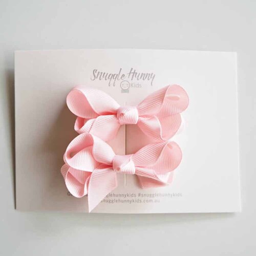 Piggy Tail Bow Clips - Light Pink 