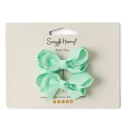 Piggy Tail Bow Clips - Baby Green