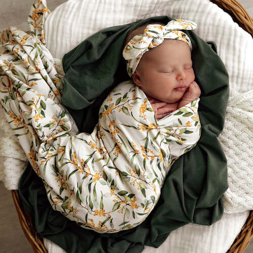 Baby Jersey Wrap & Topknot Set - Golden Wattle