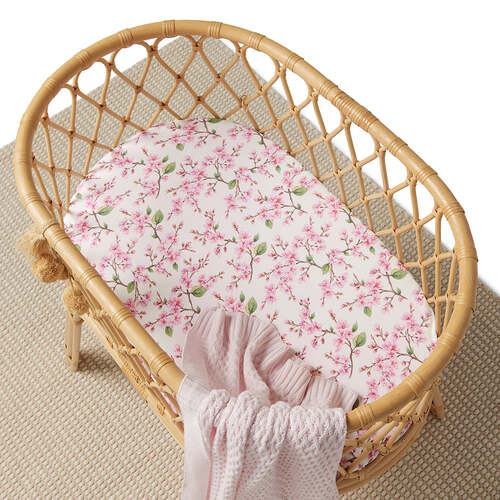 Fitted Bassinet Sheet/Change Pad Cover - Cherry Blossom