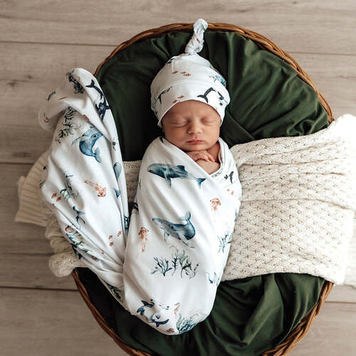 Baby Jersey Wrap & Beanie Set - Ocean