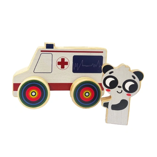 Wooden Wheelie Animal Emergency Vehicle - Ambulance