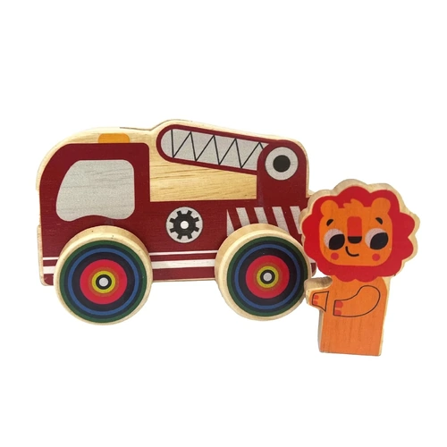 Wooden Wheelie Animal Emergency Vehicle - Fire Engine