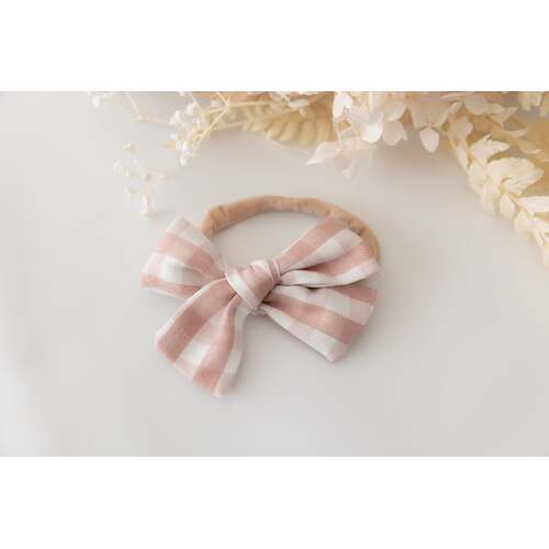 Cotton Bow Headband - Pink Gingham