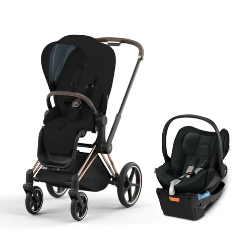 Cybex e-Priam Pram + Cloud Q Capsule And Base Travel System - Rose Gold Frame