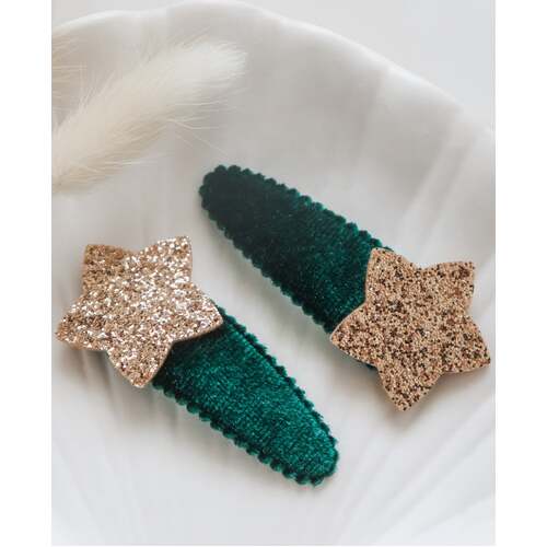 Green Velvet Star Hair Clips