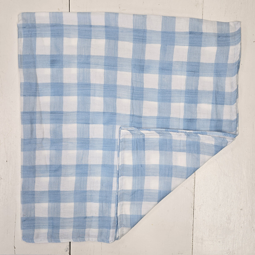 Muslin Baby Wrap - Light Blue Check