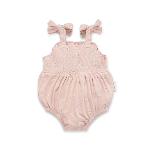 Petal Pointelle Tie Romper - Rose