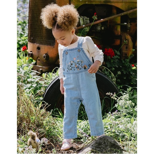 Botanica Embroidered Overalls - Washed Denim