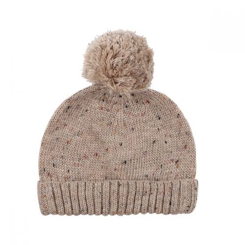 Tate Pompom Beanie - Taupe Fleck