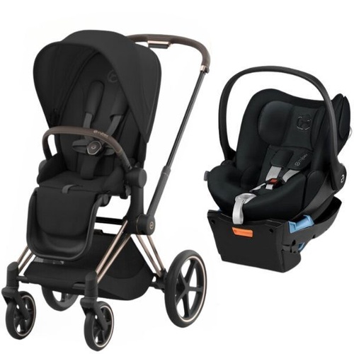 Cybex Priam Pram, Lux Carry Cot + Cloud Q Capsule And Base - Rose Gold Frame