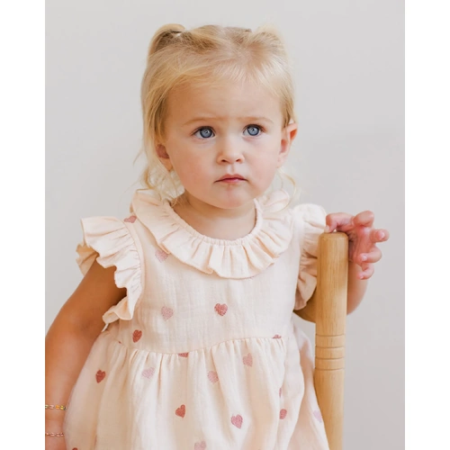 Quincy Mae Organic Charlotte Dress - Heart Embroidery