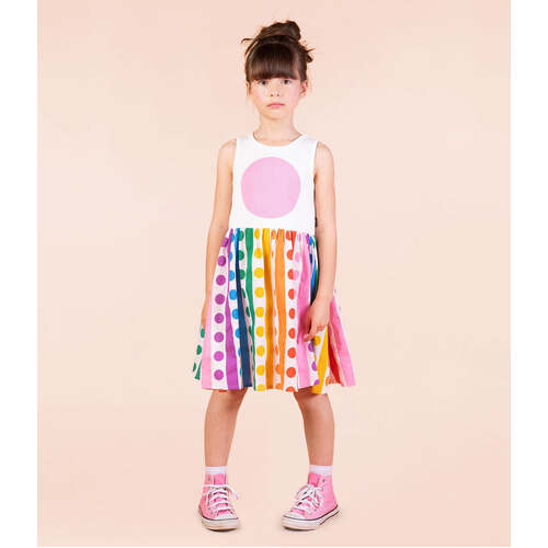 Rock Your Kid Rainbow Drops Singlet Dress - Cream