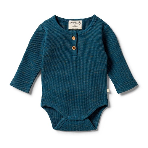 Waffle Henley Bodysuit - Legion Blue Fleck