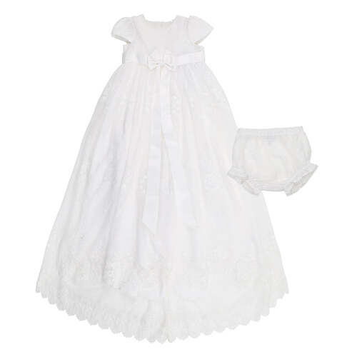 Open Back Christening Dress With Bloomers - Ivory