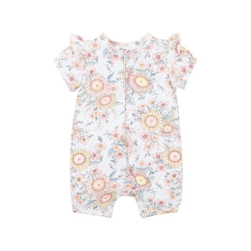 Abby Print Short Sleeve Zip Romper