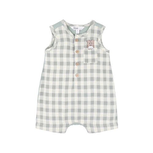 Chester Embroidered Check Romper - Sage Green Check