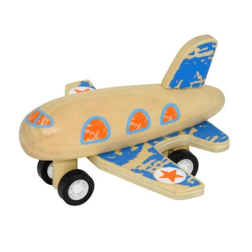 Wooden Pull Back Airplane - Blue