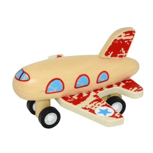 Wooden Pull Back Airplane - Red