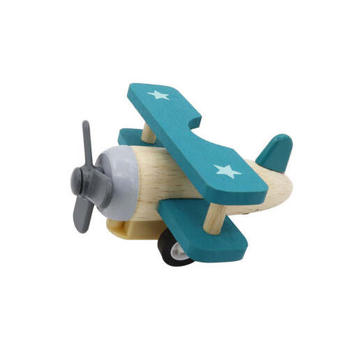 Retro Wooden Pull Back Biplane - Green